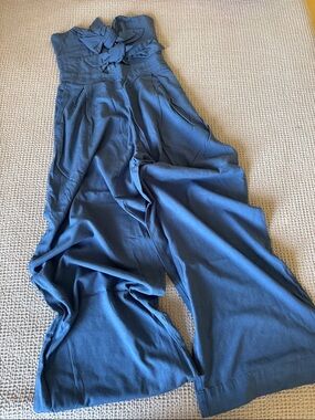 Linen blend strapless jumpsuit